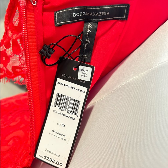BCBGMAXAZRIA NWT Burt red off the shoulder lace dress; Little Red Dress Size 10 - Picture 10 of 10